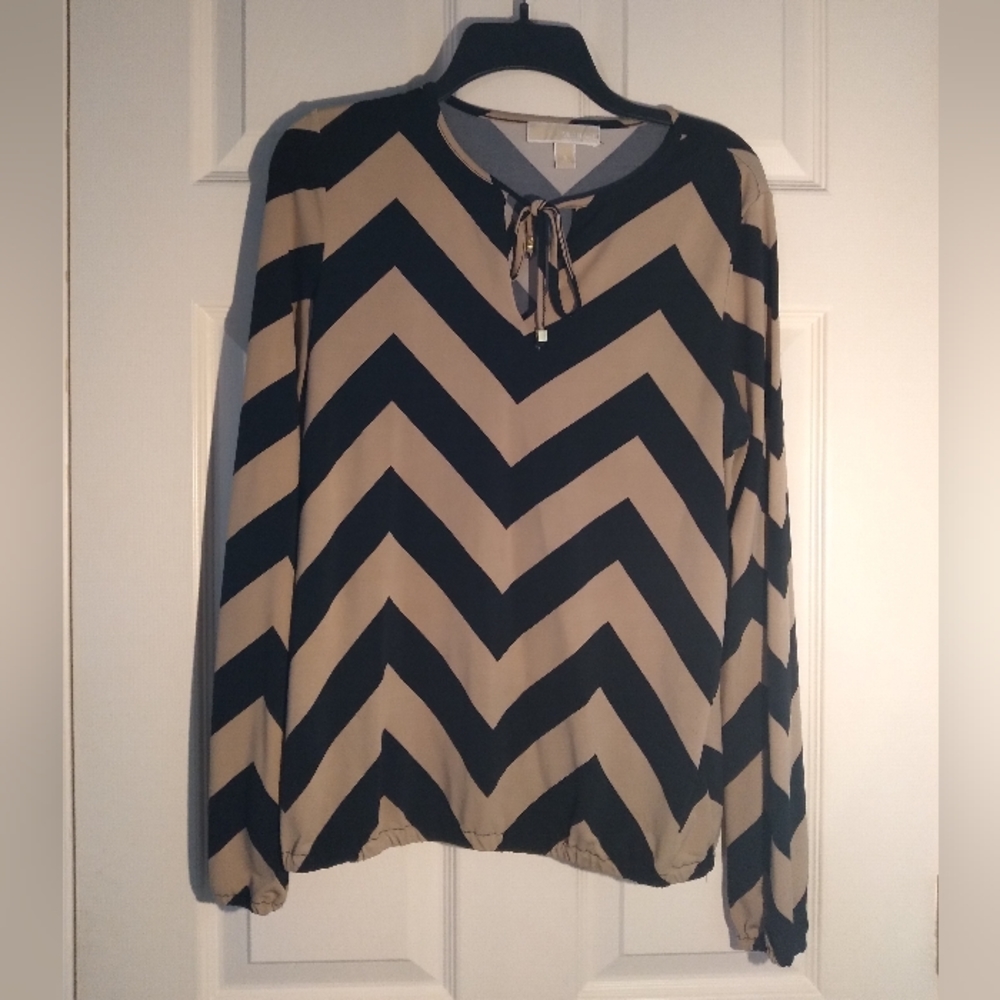 Michael Kors Women's Tie Neck Long Sleeve Striped Blouse - Size SMALL